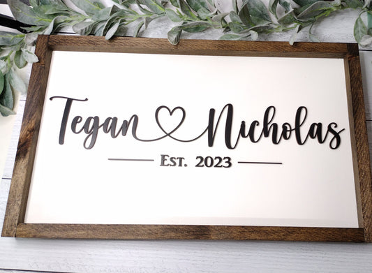 Custom Couple Names with Heart Farmhouse Sign