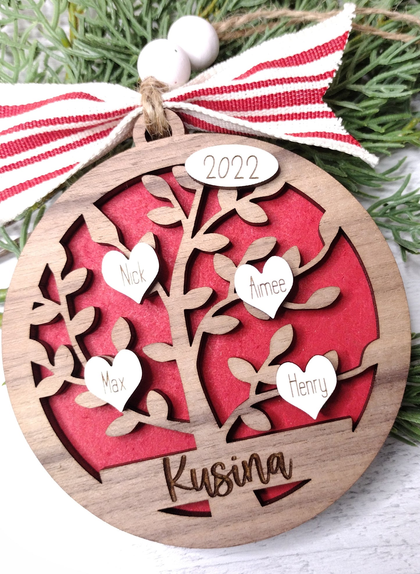 Family Tree Personalized Ornament with Year